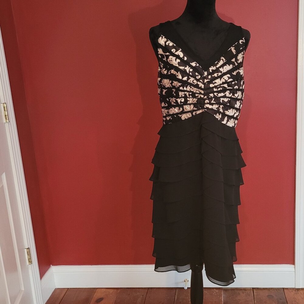 Women's Black & Cream ruffled evening dress
